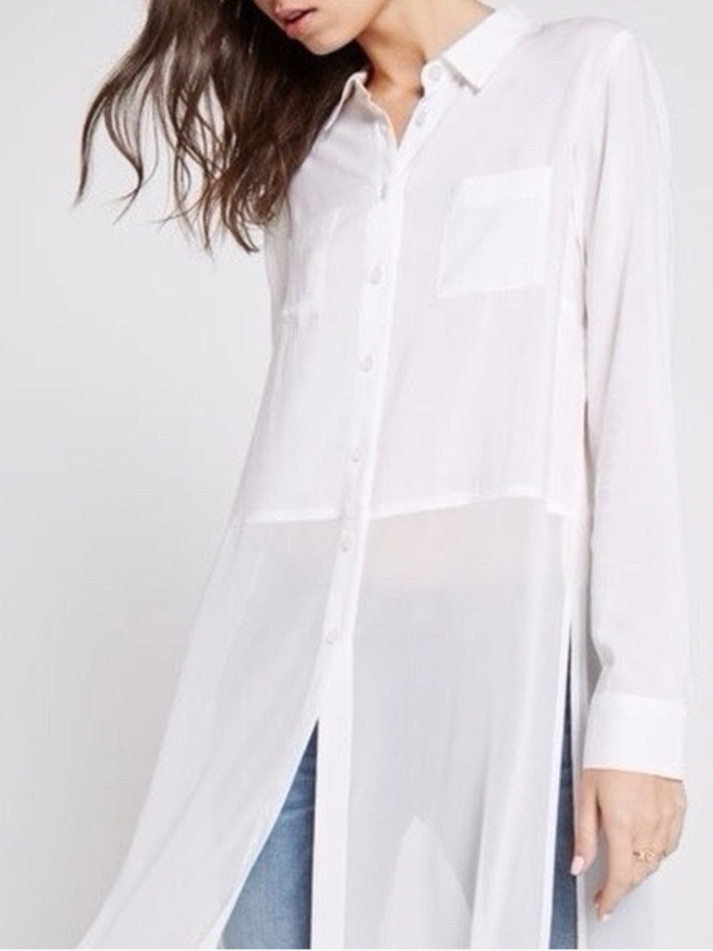 BCBGeneration White Sheer Longline Button-Down Shirt